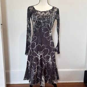 Komarov Elegant Black and White Floral Dress